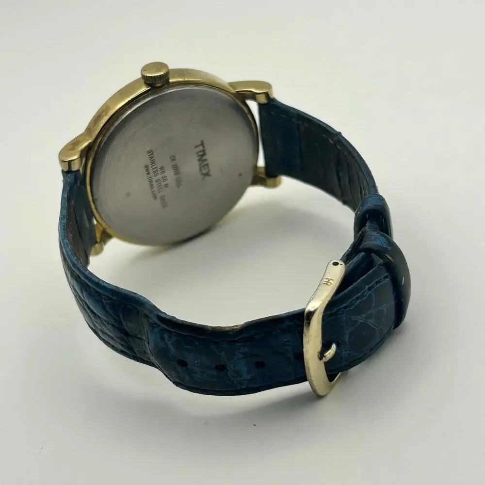 Timex‎ Men's Gold Case Watch with Blue Leather Strap and White Dial